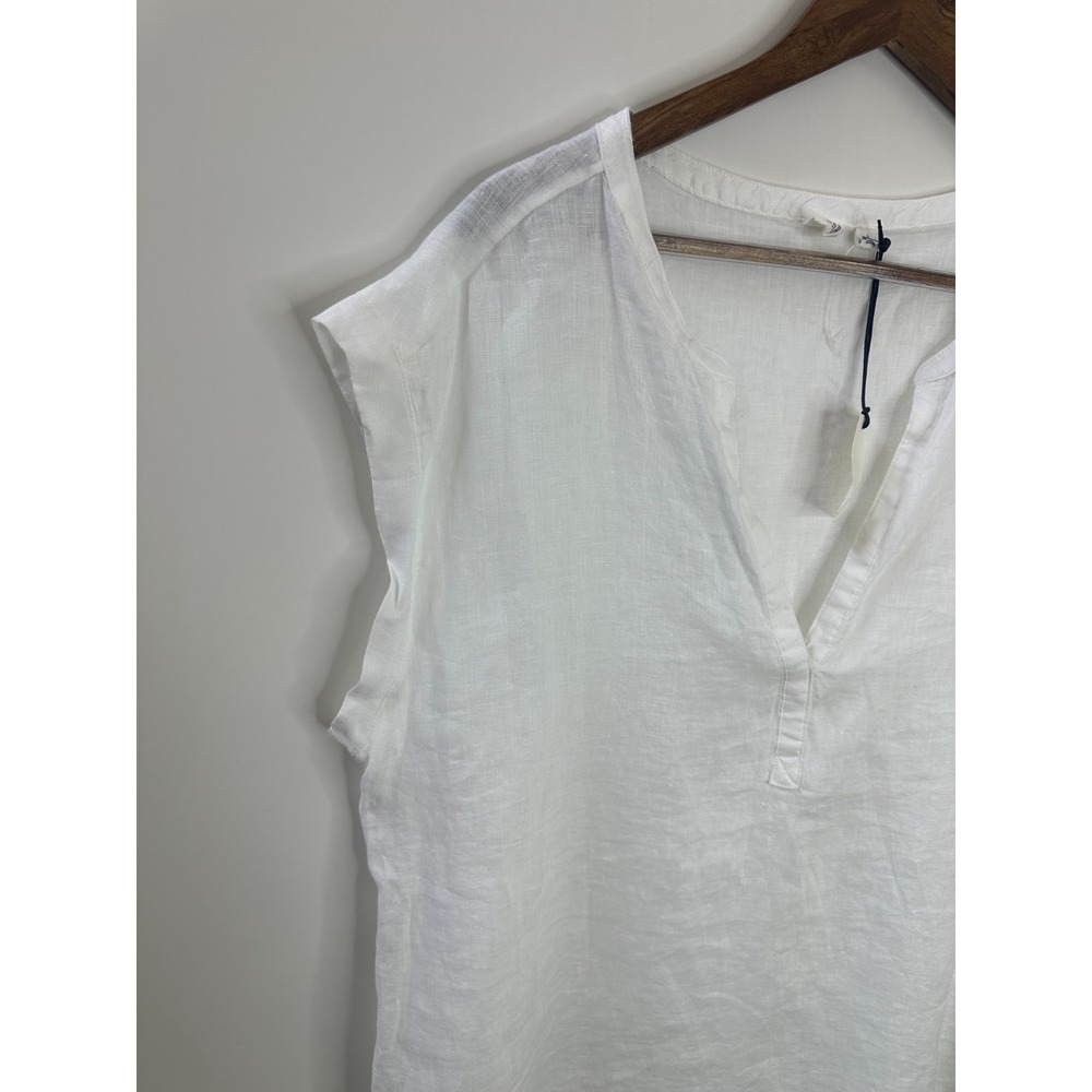 Gap Popover Linen Short Sleeve Top Optic White Women Large Summer Blouse - Picture 3 of 12